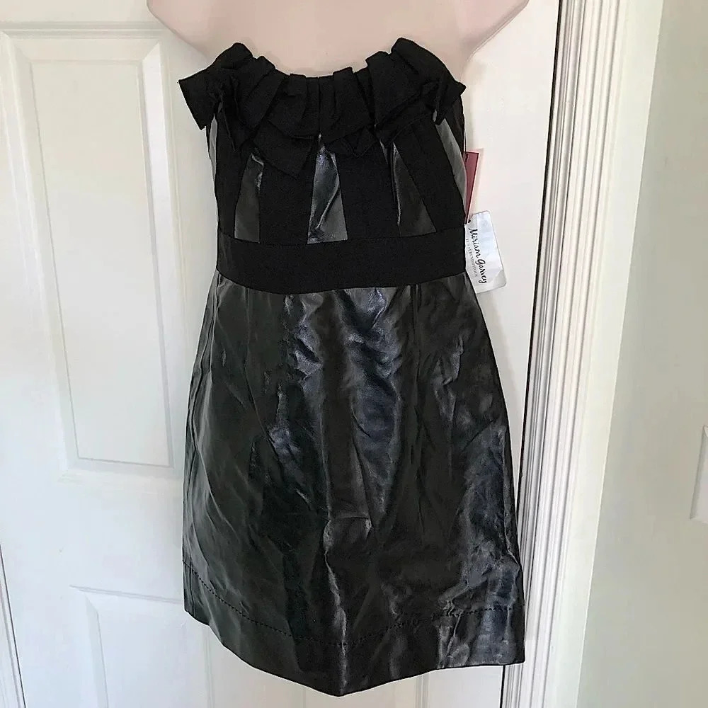 NEW Phoebe black vegan leather strapless dress 4